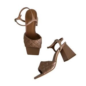OPEN EDIT Austyn Tan Mocha Quilted Ankle Strap Block Heel Sandals Size 5.5